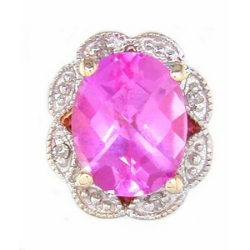 Y2414 14K C/B CREATED PINK SAPPHIRE & DIAMOND SLIDE 